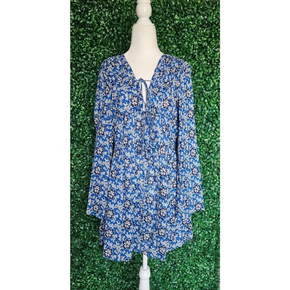 J.Crew Tiered tie-front beach dress in cobalt floral cotton voile